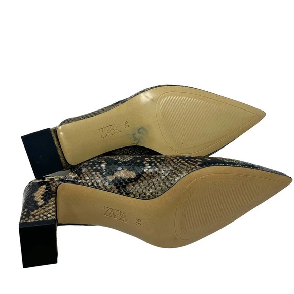 Zara Snakeskin Animal Print High Heeled Mules Size 36 /‎ US 5.5 - Picture 8 of 9